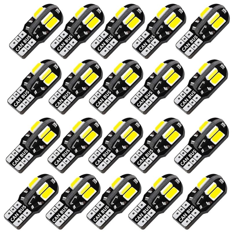 20PCS W5W T10 LED Bulbs Canbus 5730 8SMD 12V 6000K 194 168 LED Car Interior Map Dome Lights Parking Light Auto Signal Lamp