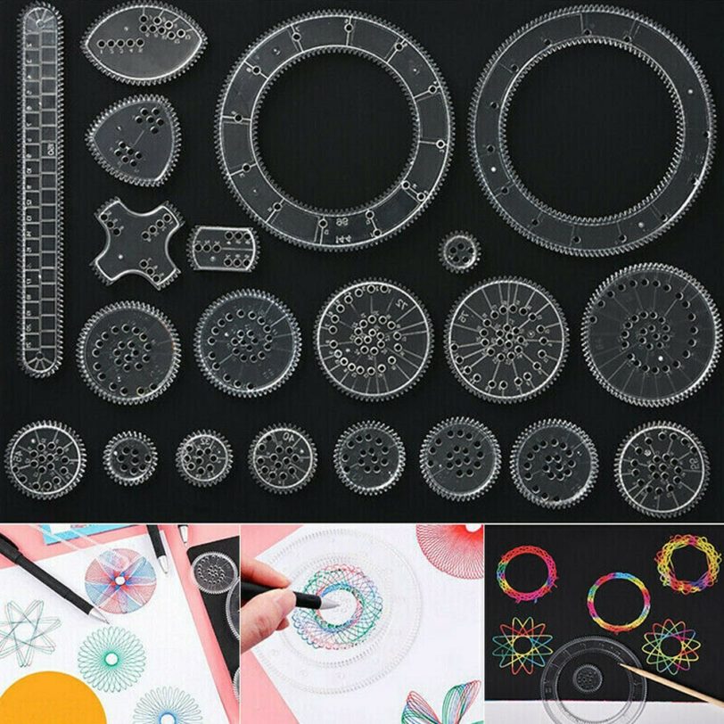 22pcs Spirograph Drawing Toys Set Interlocking Gears & Wheels Geometric Ruler Drawing Accessories Creative Educational Kids Toy