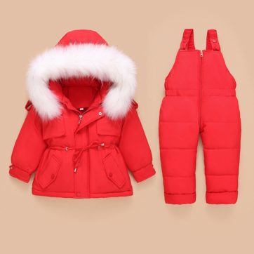 25 Degree Russia Winter Baby Kids Girl Clothing Sets Duck Down Jacket Jumpsuit Windproof Boys