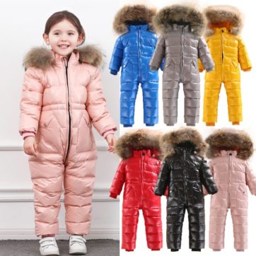 25 Degree Winter Baby Warm Thicken Hooded Down Rompers White Duck Down Jacket Children Clothes