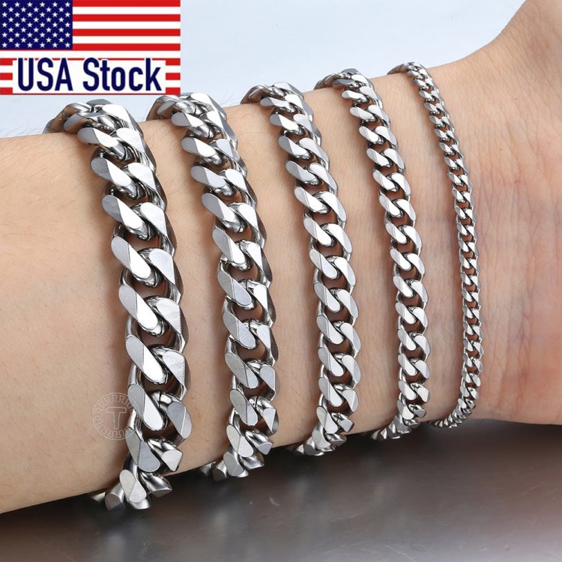 3-11mm Men's Bracelets Stainless Steel Curb Cuban Link Chain Silver Color Black Gold Bracelet Men Women Jewelry Gift 7-10" KBM03