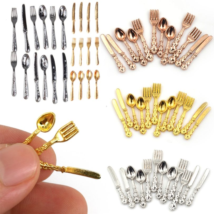 3/12Pcs Simulation Mini Cutlery Set Dollhouse Furniture 1:12 Scale Fork Knife Spoon Miniature Tableware Cookware Doll Accessorie