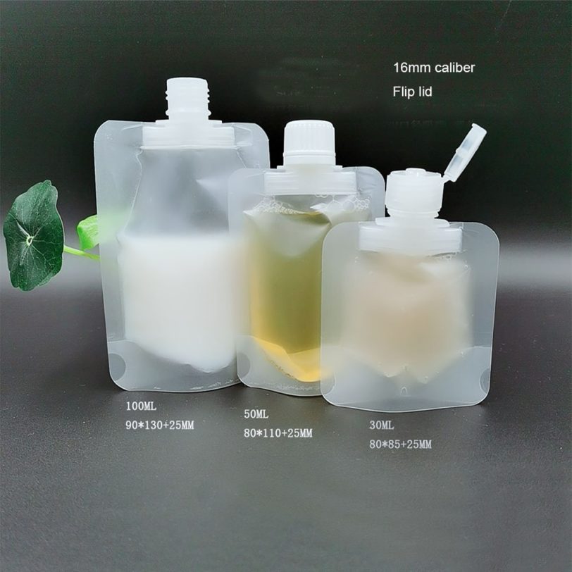 30/50/100ml Clamshell Packaging Bag Stand Up Spout Pouch Plastic Hand Sanitizer Lotion Shampoo Makeup Fluid Bottles Travel Bag