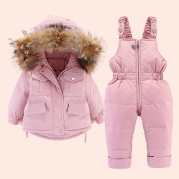 30 Degree Russia Winter Children s Girls Clothes Sets Raccoon Fur Baby Down Coat Jumpsuit