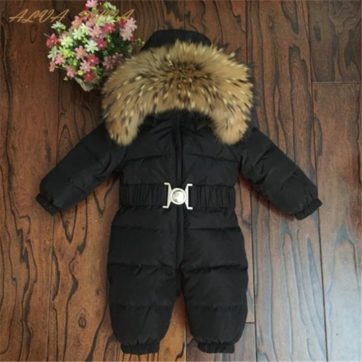 30 Newborn Winter Down Rompers Overalls Natural Fur Collar Toddler Jumpsuits For Baby Boys Girls