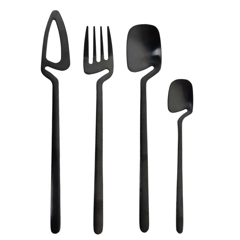 4pcs Black Tableware Set Kitchen Decor Spoon Fork Knife Cutlery Sets kitchen Tools Ice Cream Desserts Soup Coffee Use Dinnerware