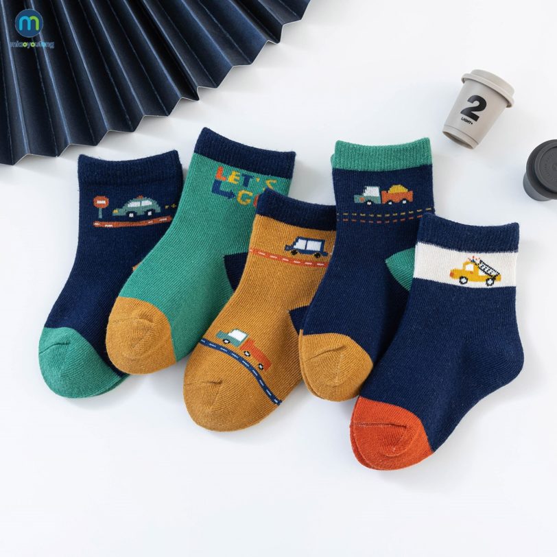 5 Pairs/Lot Fashion Cartoon Car Pattern Cotton Kids Socks Children's Baby Boys Socks 1-12 Years Socks For Boy Men's Miaoyoutong