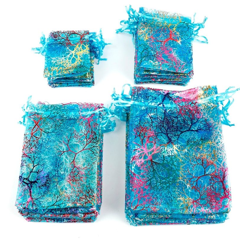 50pcs/lot 7x9cm 9x12cm 10x15cm Colorful Organza Bags Jewelry Packaging Bags Wedding Favor Gift Bags Drawstring Pouches