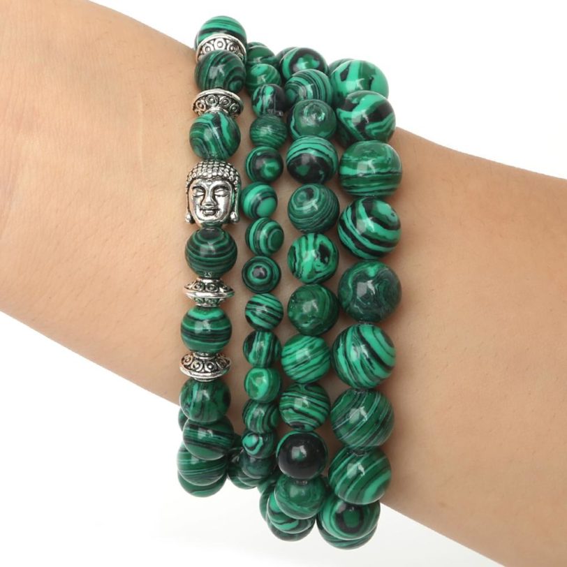 6mm/8mm/10mm Charm Bracelet With Natural Stone Beads Loose Round Malachite Peacock Beaded Bracelet For Women Friend Gift