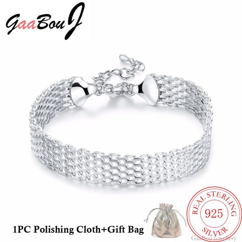 925 Sterling Silver Lucky Bracelets Cuff Charm Braided Bracelet Chain Bangle Women Ladies Girls Jewelry Gift Silber Pulseiras