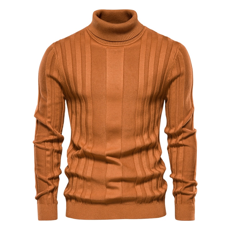 AIOPESON Slim Fit Pullovers Turtleneck Men Casual Basic Solid Color Warm Striped Sweater Mens New Winter