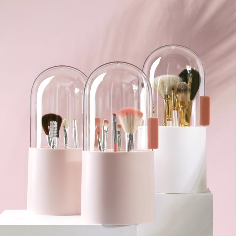 Acrylic Cosmetic Organizer Box Transparent Rotating Makeup Brush Case Nail Polish Lipstick Holder Eyebrow Pencil Storage Tube