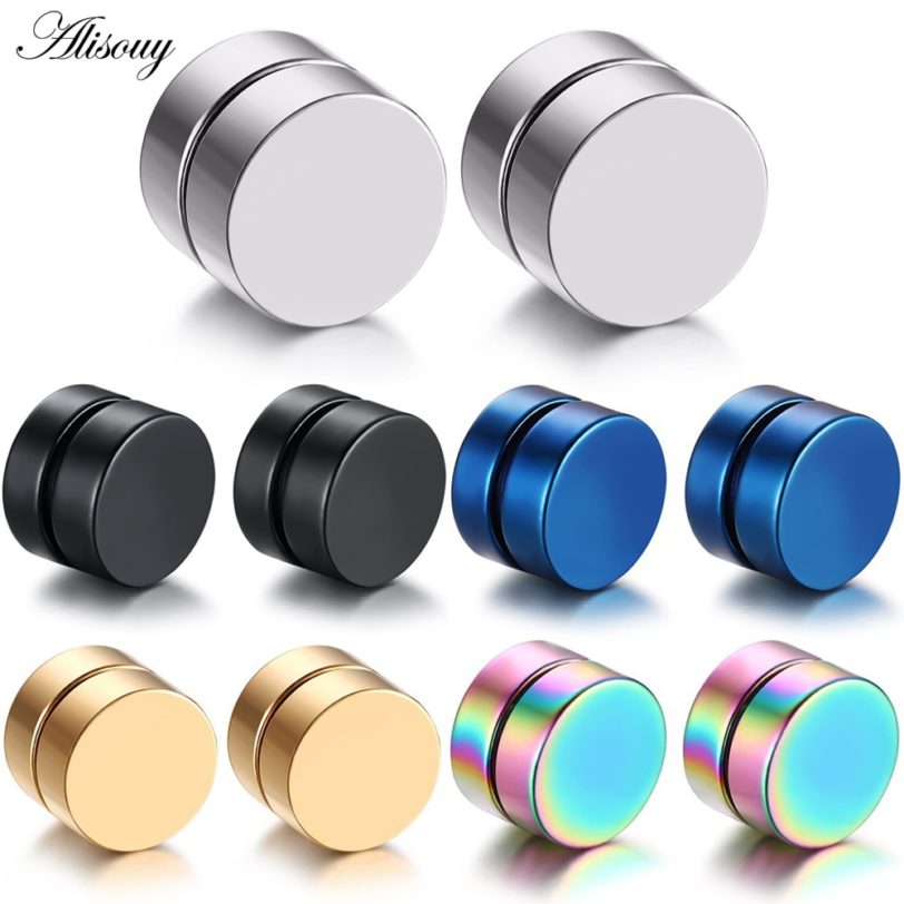 Alisouy 2pcs Punk Mens Strong Magnet Magnetic Ear Stud Set Non Piercing Earrings Fake Earrings Gift for Boyfriend Lover Jewelry