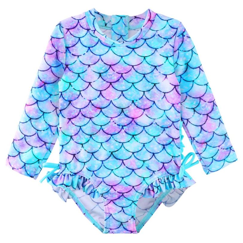 BAOHULU Cute Toddler Baby Girl Swimwear Long Sleeve UPF50 Infant Bathing Suits Bright Ruffle Swimsuit Kids One Piece Beachwear