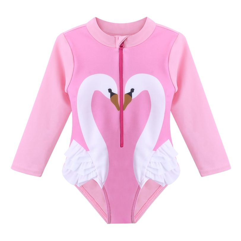 BAOHULU Toddler&Infant Baby Girl Swimwear Long Sleeve Cartoon Swan Swimwear Kids Swimsuit One Piece Children Bathing Suit Summer