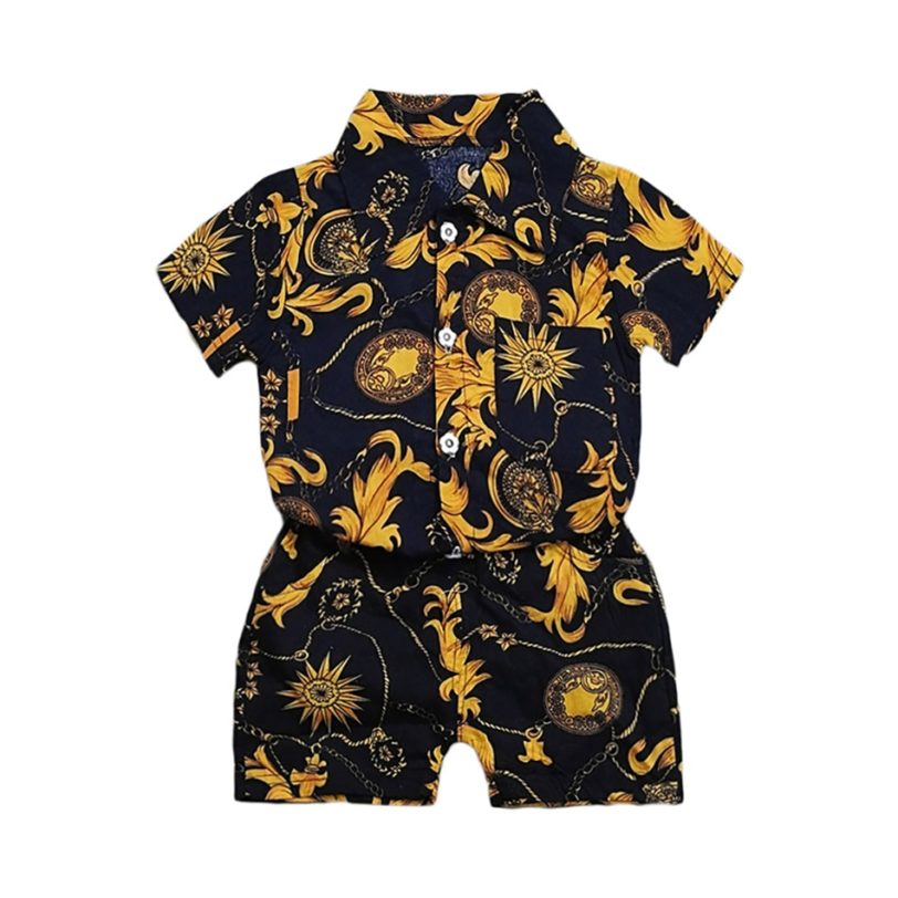 Baby Boys Floral Printed Clothes Set Summer Short Sleeve Shirt Top Pants 2Pcs Gentelman 1 2 3 4 5 Year Kids Holiday Beach Outfit