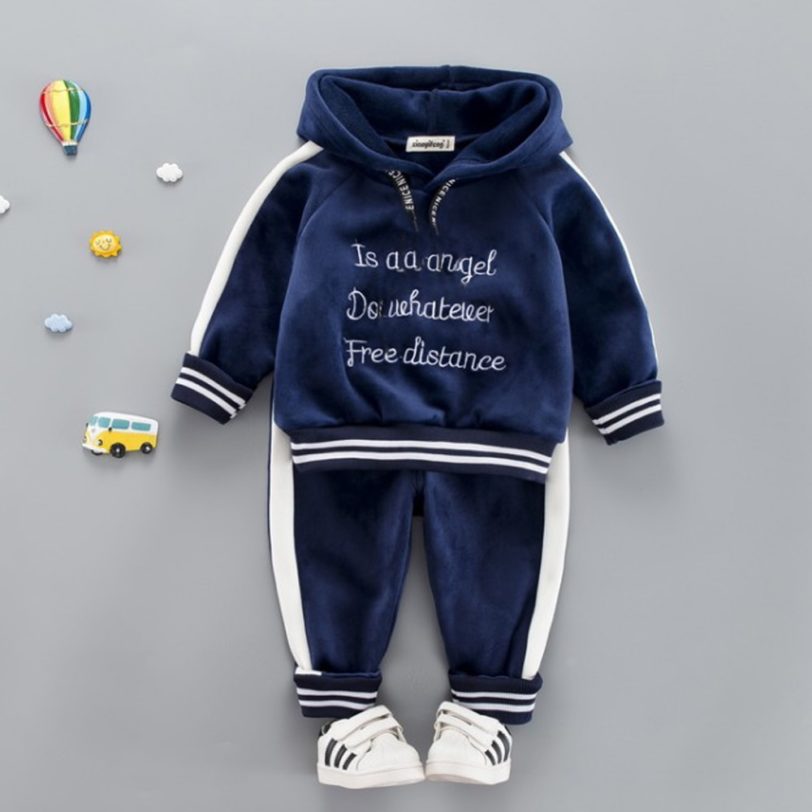 Baby Girl Boys Clothes Set For Toddler Kids Casual Sports Letter Hooded Velvet Autumn Spring Suits Clothing 1 2 3 4 Years