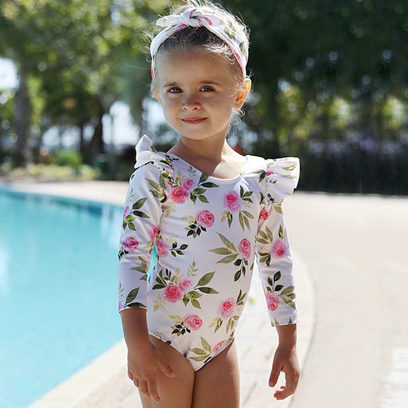 Baby Girls Swimwear 2021 Summer Cute Long Sleeve Toddler One Piece Swimsuit Bathing Suit Swimming Suit