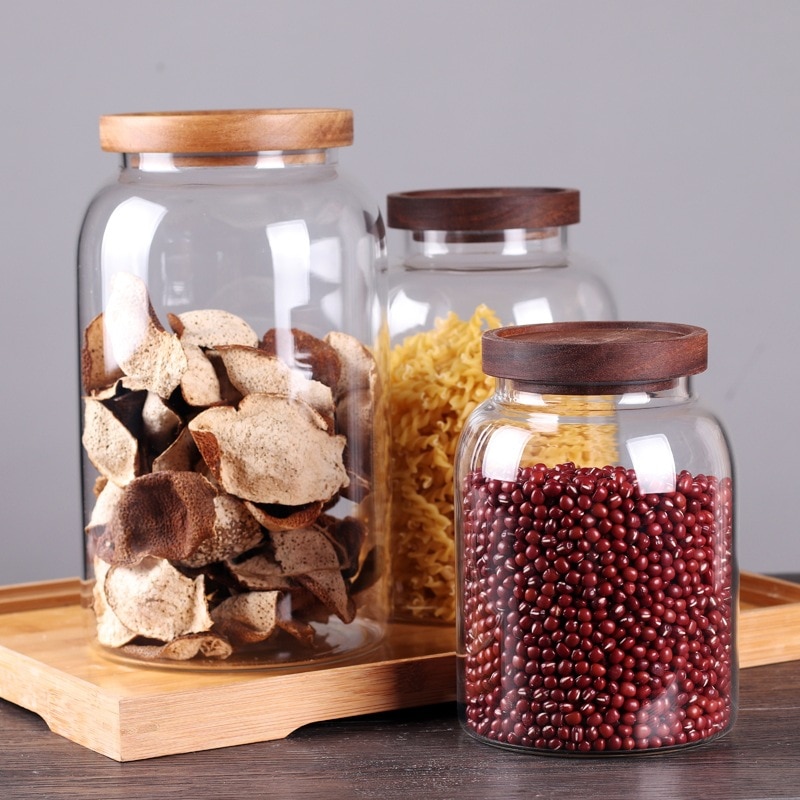 Big Food Container Gallon Storage Jar Spices Glass Container Glass Jars with Wood Lids Cookie Organizer