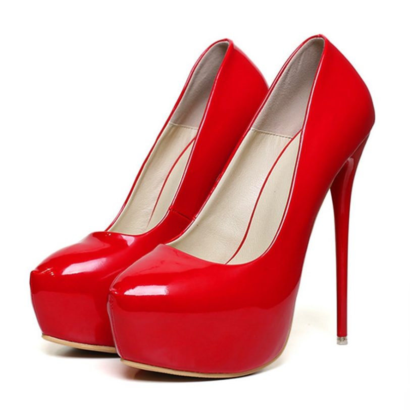 Big Size 41-47 Patent Leather Red Wedding Shoes 2021 Women Round Toe Super High Heels 16cm Pumps Sexy Platform Party Shoes Woman