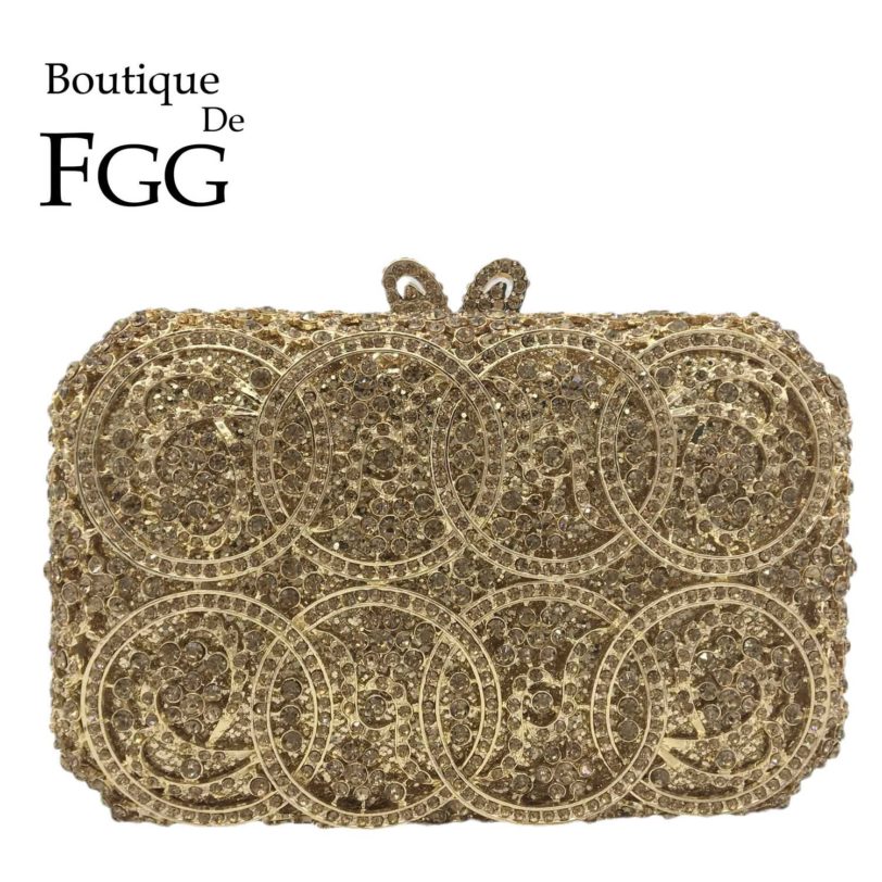 Boutique De FGG "Eight Circulars" Women Gold Evening Bags and Clutches Wedding Party Cocktail Crystal Clutch Handbags and Purses