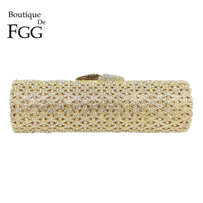 Boutique De FGG Elegant Barrel Round Women Small Evening Bags Crystal Clutch Purses Wedding Rhinestone Handbags Bridal Bags