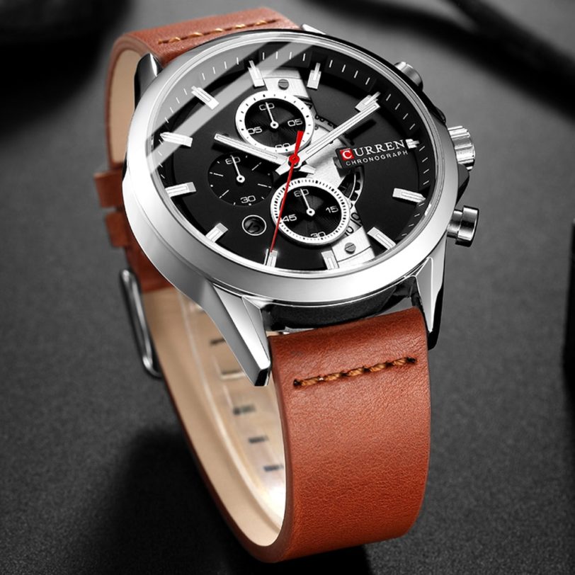 CURREN Luxury Brand Watches for Man Casual Clock with Chronograph Luminous Hands Leather Straps Wristwatches Male