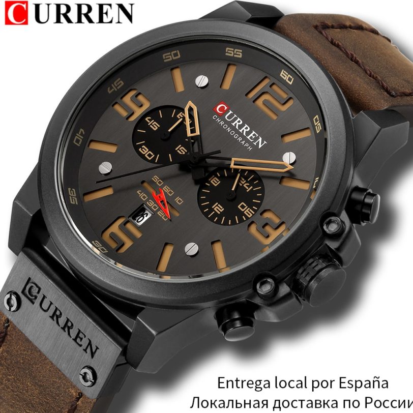 CURREN Mens Watches Top Luxury Brand Waterproof Sport Wrist Watch Chronograph Quartz Military Genuine Leather Relogio Masculino