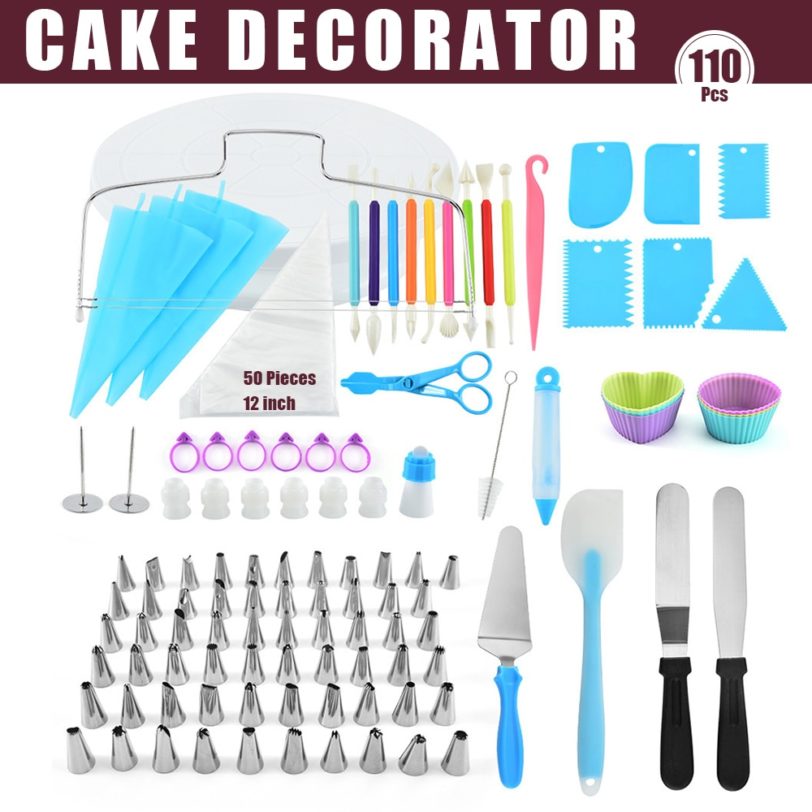 Cake Stand Turntable Rotating Set Icing Piping Nozzle Pastry Bag Tube Silicone Fondant Scraper Dessert Baking Decorating Tools