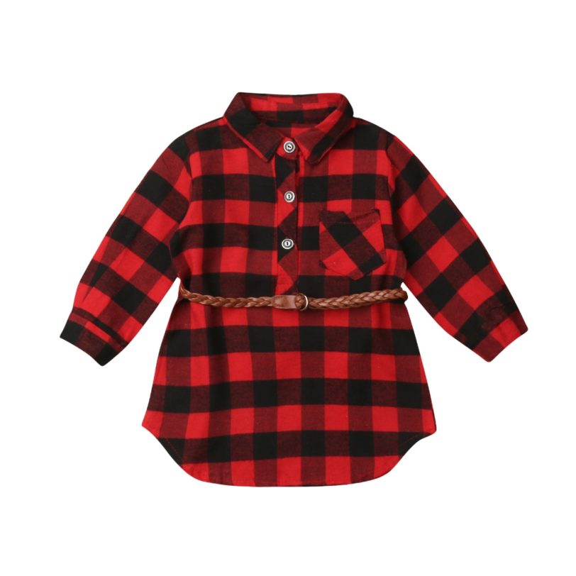 Christmas Kid Baby Girl Dress Newborn Baby Girls Red Plaid T shirt Long Sleeve Dress Princess Party Dress Xmas Clothes