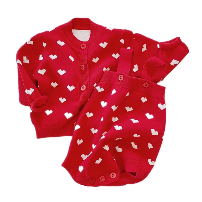 Christmas Red Baby Girl Cardigan Romper Heart Winter Warm Baby Jacket Cotton 3 6 9 12 18 24 Month Newborn Clothes OBS214863