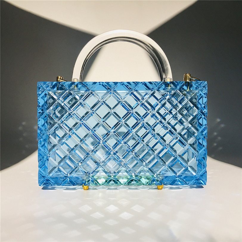 Clear Acrylic Box Evening Bag Women 2020 Summer New Chic Square Plaid Clutch Purses Ladies Transparent Crystal Beach Bag Holiday