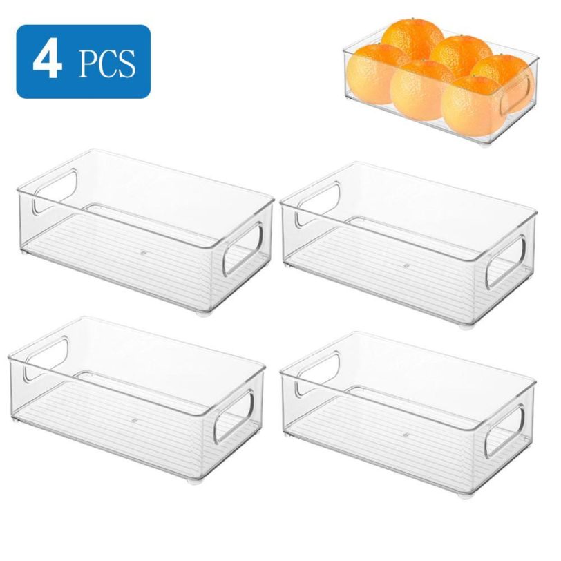 Clear Pantry Organizer Bins Household Plastic Food Storage Basket Box For Kitchen Countertops Cabinets Refrigerator Freezer