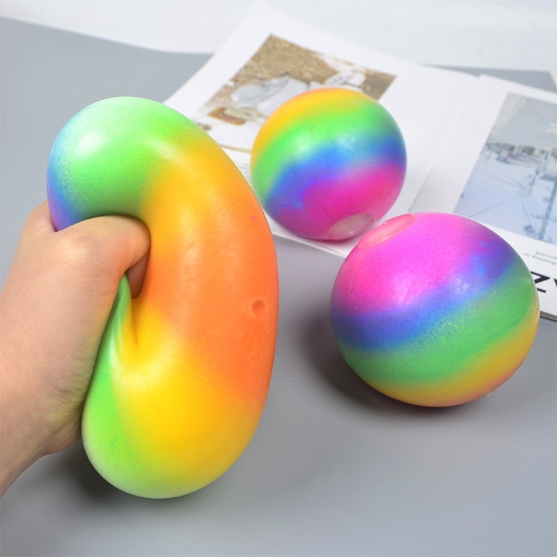 Colorful Rainbow Stress Balls Soft Foam TPR Squeeze Squishy Stress Relief Balls Toys for Kids Children