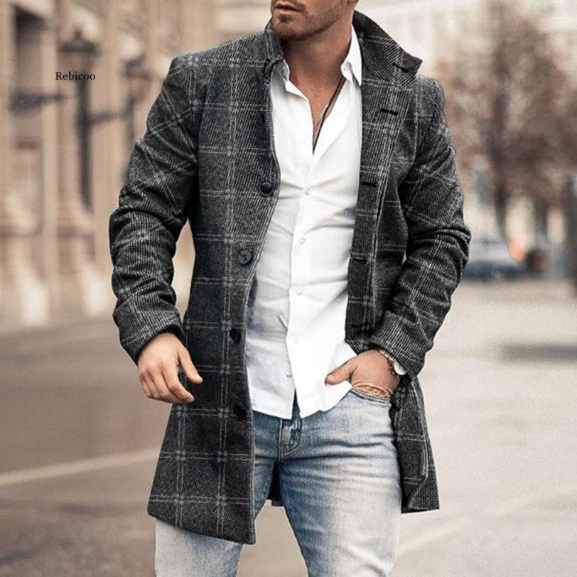 Cool Men Autumn Winter Plaid Coat Autumn Winter Casual Business Man Office Plus Size Checkered Jacket Coats Male Outwear