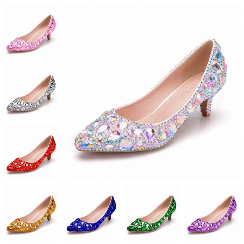 Crystal Queen Women Shoes Pumps Handmade Female Noble Diamond Wedding Shoes Sexy Women's High Heels Dress Shoes 5CM