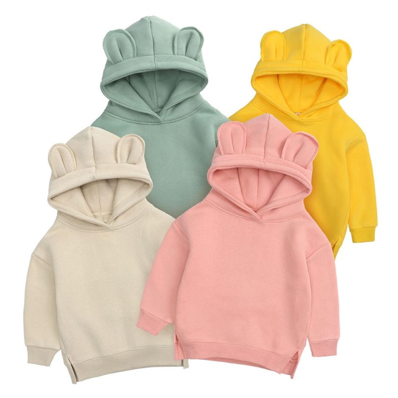 Cute Baby Girls Hoodies Kids Boys Autumn Fleece Sweater with Bear Ear Spring Baby Boys Clothes Solid Infant Children's Clothing