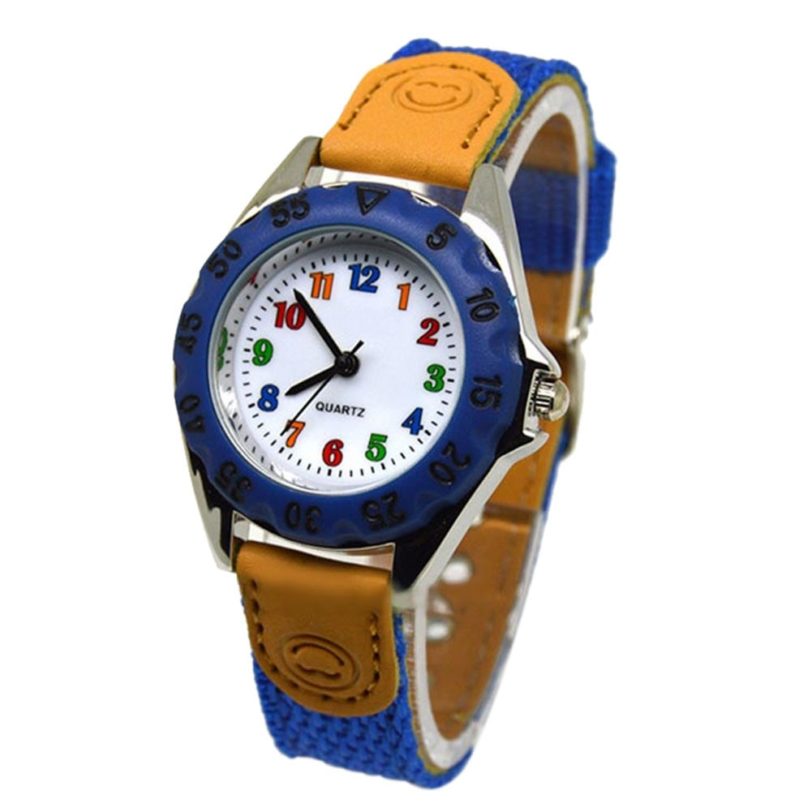 Cute Boys Girls Quartz Watch Kids Children's Fabric Strap Student Time Clock Wristwatch Gifts Colorful Number Dial Clock LL@17