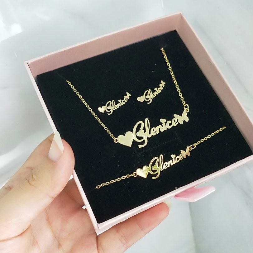 DODOAI Customized Jewelry Sets Trendy Letter Earrings Stainless Steel Name Necklace/Earrings/Bracelet/ Ring Nameplate Gift