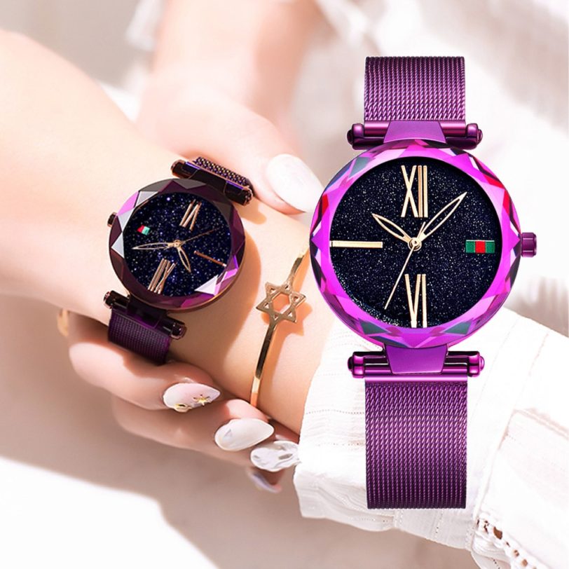 DOM Women Fashion Purple Quartz Watch Lady Steel Watchband High Quality Casual Waterproof Wristwatch Gift for Girl G-1244PK-1M1