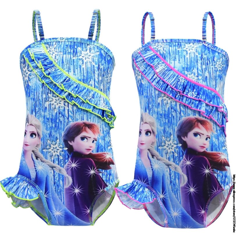 Disney Frozen Kids Girls Summer Pleated Backless Braces Swimming Wear Bathing Suit Baby Children Beach Swimwear Swimsuit