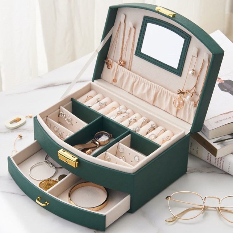 Double Layer Jewelry Box Large Capacity Drawer Jewelry Organizer Rings Earrings Necklace Jewelry Storage Box Wedding