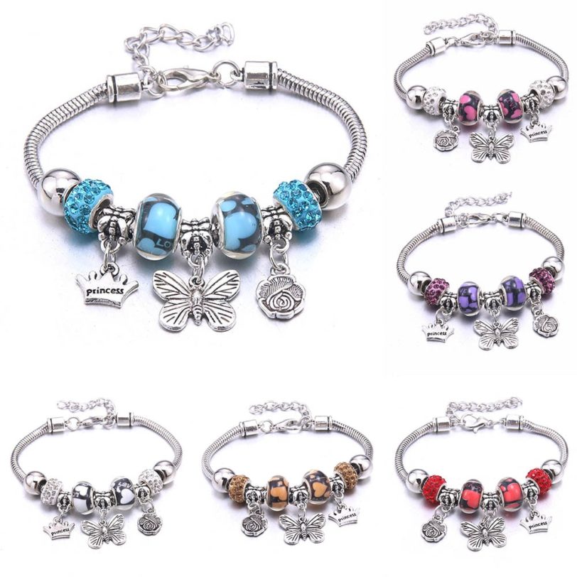 Dropshipping Charm Bracelet & Bangles 6-color butterfly beads Brand Bracelets For Women Fashion Jewelry Girl Friendship Gift