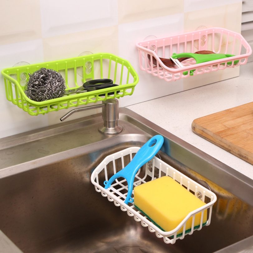 Durable Suction Cup Dishwashing Sponge Holder Hanging Storage Rack Drain Rack Sink Shelf Kitchen Accessories