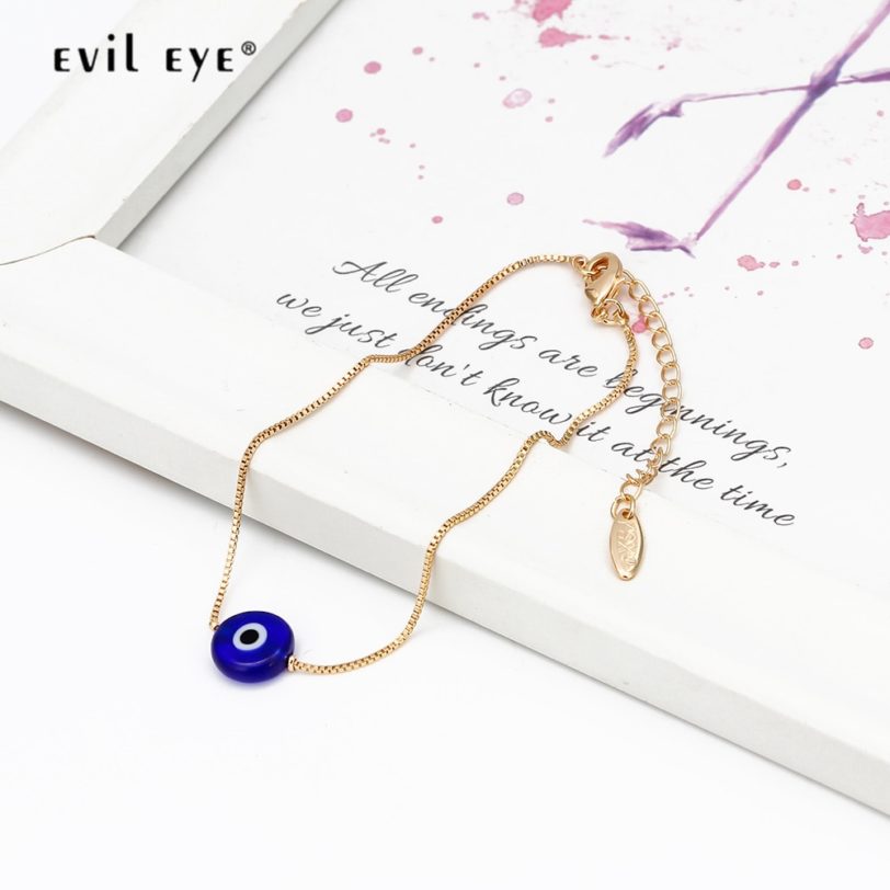 EVIL EYE Blue Turkish Eye Bead Bracelet Gold Color Simple Copper Adjustable Bracelet Fashion Jewelry for Women Girls Men BE73