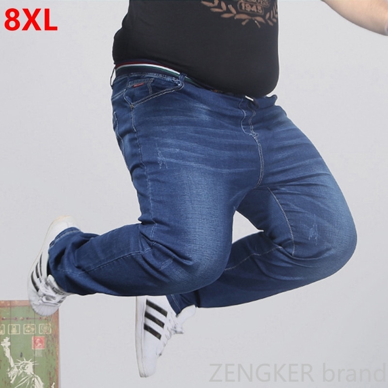 Elasticated waist oversized stretch jeans male plus size loose big man trousers 2x 8x big yards