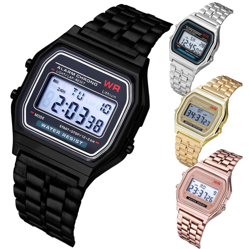 F91W Watches Steel Strap Watch Women Men Business Clock Multifunction LED Digtal Sports Wrist Watch Electronic Clock