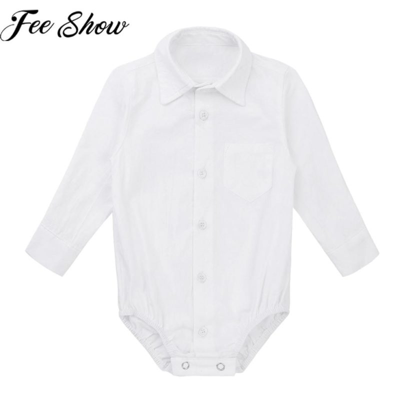 FEESHOW Gentleman Infant Baby Boy Formal Shirt White Newborn Wedding Party Clothes Baby Long Sleeve Body Jumpsuit Baby Rompers