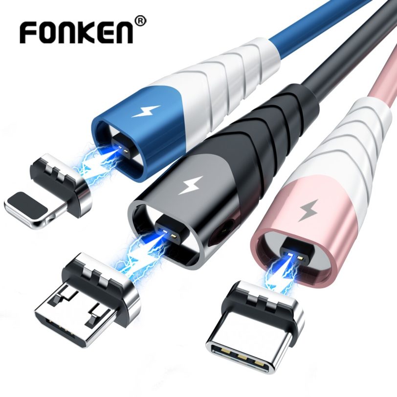 FONKEN Magnetic Charger Usb Cable Micro Usb Type C 3 in 1 Charge Wire for Iphone 11 12 Xiaomi Mobile Phone Mag Charging Cord