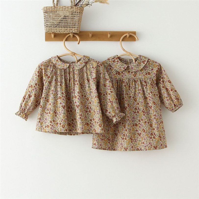 Fashion Baby Girl Dress Kids Clothes For Girls Long Sleeves Floral Blouse Dress For Girls Spring Summer Kids Dress For 0-6Y